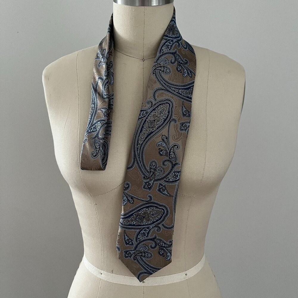 Pronto Uomo Men's Tie Blue Beige Silk Paisley Necktie Preppy Party Office Chic